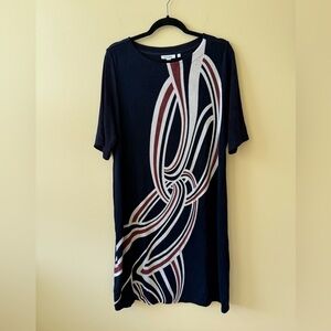 Chicos Navy Blue XL Tunic‎ Dress Geometric Print Short Sleeve